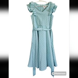 Speechless size 8 aqua/turq/mint girl's dress.lined.Polka dots.ruffles.sash.NWOT